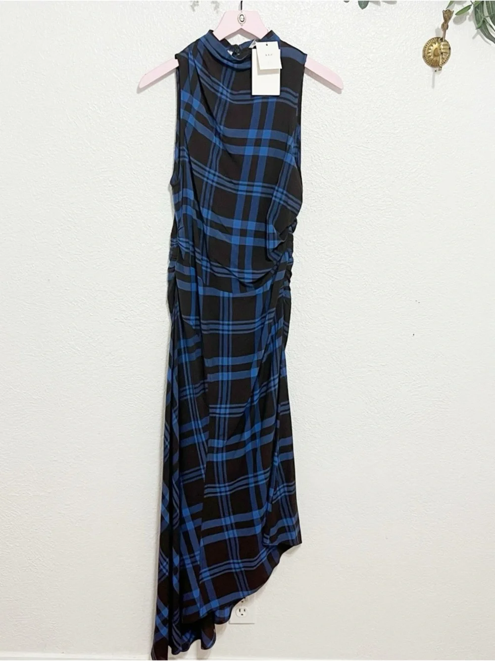 NWT A.L.C. Iggy Plaid Draped High-Neck Assymetrical Dress - Picture 4 of 11